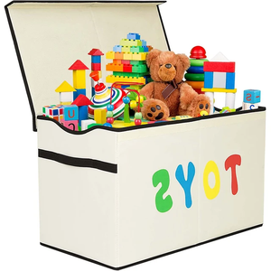 Boîtes de rangement pour jouets Bin Grand <span class=keywords><strong>coffre</strong></span> à jouets avec couvercle pliable <span class=keywords><strong>Beige</strong></span> - Product Image 4