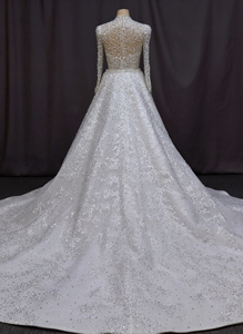 Vestido de <span class=keywords><strong>novia</strong></span> personalizado estilo sirena encaje lentejuelas cuello alto desmontable capilla tren hasta el suelo Robe De Mariage para <span class=keywords><strong>novia</strong></span> - Product Image 5