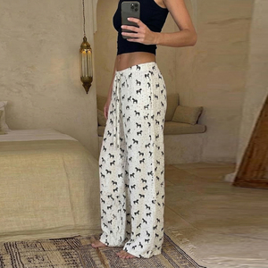Animal Print Knit Pants <b>Drawstring</b> Waist Loose Fit Straight Leg <b>Trousers</b> Women Casual Sporty Lounge Homewear Long Pants - Product Image 5
