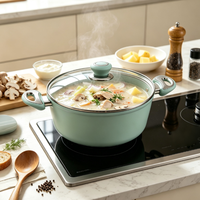 Marmite en aluminium moulé sous pression avec revêtement céramique antiadhésif, couvercle en verre, doubles poignées, grande capacité pour la cuisson des soupes, compatible induction