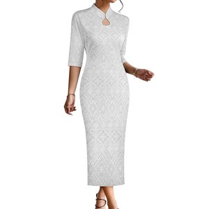 Prezzo all'ingrosso abito stretto con scollo a goccia di grandi dimensioni bianco <span class=keywords><strong>grigio</strong></span> disegno polinesiano samoano modello tribale abito estivo - Product Image 3