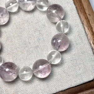 Pulsera de amatista boliviana rara de 14 mm con cuarzo transparente de 10 mm, joyería de piedras preciosas de 17 cm, 38,5 g, cristal morado oscuro, regalo para mujer - Product Image 5