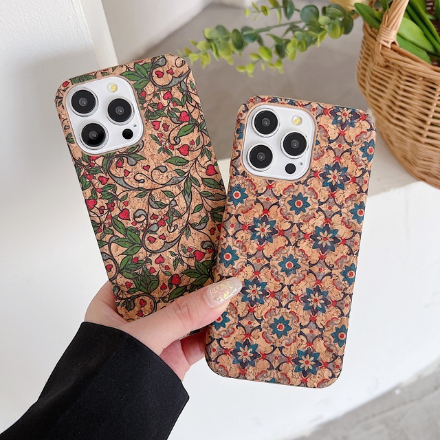 New Design Cork Cloth Pattern Floral Hard Mobile Phone Case Cover for Apple iPhone 7 to 16 Pro Max