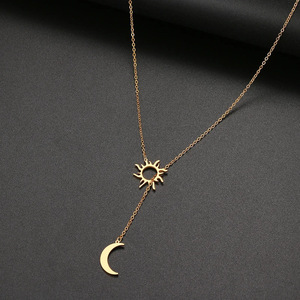 Collar con Colgante de Sol y <span class=keywords><strong>Luna</strong></span> en Acero Inoxidable, Diseño Trenzado, Accesorio de Joyería para Mujer - Product Image 4