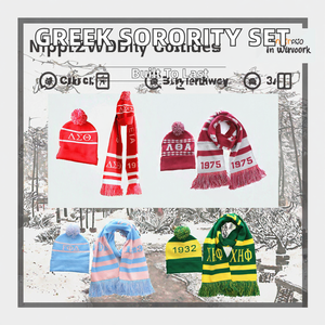 Set Syal dan Kupluk Musim Dingin Panjang Jacquard dengan Logo Sororitas Delta 1932 Gamma Phi Delta Lambda Theta Alpha yang Dikustomisasi dan Desain Trendi - Product Image 2
