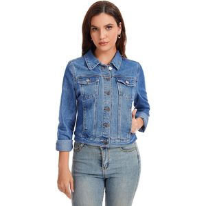 Chaqueta Vaquera Corta Personalizada para Mujer, Ajustada, con Botones, Clásica, con Bolsillos, Chaqueta de Mezclilla Elástica - Product Image 5