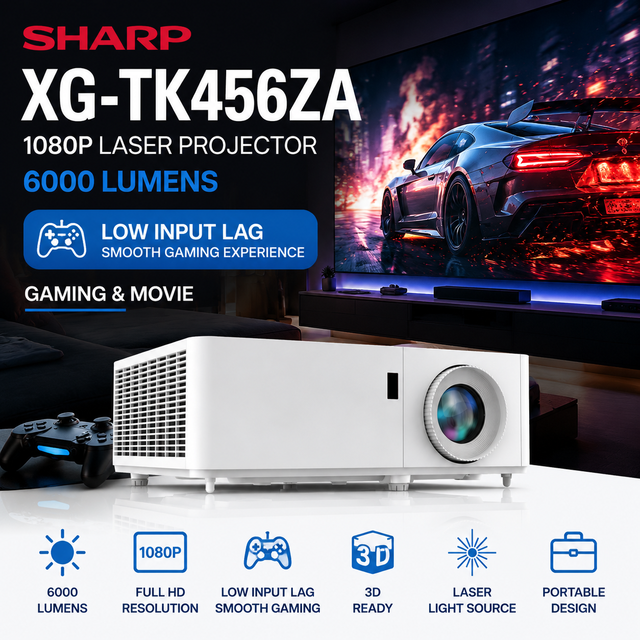 Sharp XG-TK456ZA 1080P Laser Projector 6000 Lumens 3-Piece Glass Lens Built-in Speakers Home Cinema