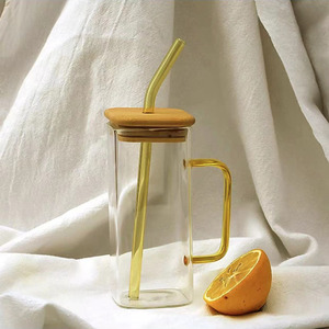 Nuova Tazza Quadrata <span class=keywords><strong>in</strong></span> <span class=keywords><strong>Vetro</strong></span> con Coperchio <span class=keywords><strong>in</strong></span> Bambù e Cannuccia, Tazza da <span class=keywords><strong>Caffè</strong></span> Riutilizzabile <span class=keywords><strong>in</strong></span> <span class=keywords><strong>Vetro</strong></span>, Bicchiere con Manico 400ML - Product Image 2