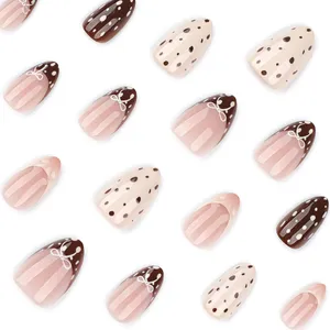 <span class=keywords><strong>Uñas</strong></span> Postizas Cortas Color Marrón Almendra, 24 Piezas, Color Nude, <span class=keywords><strong>Uñas</strong></span> Francesas, Decoración <span class=keywords><strong>de</strong></span> <span class=keywords><strong>Uñas</strong></span> con Lazo, <span class=keywords><strong>Uñas</strong></span> Postizas con Diseño <span class=keywords><strong>de</strong></span> Lazo - Product Image 3
