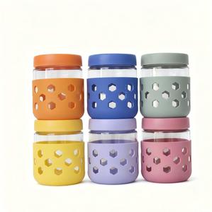 Pot en verre <span class=keywords><strong>de</strong></span> 16 oz pour Overnight Oats avec manchon en silicone, antidérapant, hermétique, <span class=keywords><strong>de</strong></span> qualité alimentaire, pour épices/salades/miel/café/confitures/conserves - Product Image 1