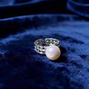 10737 Accesorios de Perlas DIY, Anillo de Plata S925 con Base Vacía para Perlas de 5-8mm, Base de Cadena para Dedo con Forma de Diamante Tallado de Moda, Dorado/Plateado - Product Image 2