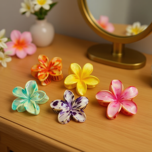 Fermaglio per capelli a forma di frangipani con stampa leopardata da 8 cm per donna, 2 pezzi per colore - Product Image 3