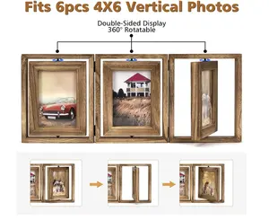 4x6 तस्वीर फ्रेम देहाती लकड़ी Hinged तह ट्रिपल तस्वीर फ्रेम महाविद्यालय डबल-पक्षीय प्रदर्शन घूर्णन योग्य फोटो फ्रेम