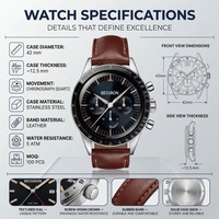 Montre à quartz pour homme de luxe de haute qualité OEM, acier inoxydable, logo personnalisé, étanche 5ATM, résistante aux rayures, bracelet en cuir, Reloj