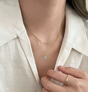 Cadena multicapa para mujer, joyería de ópalo inoxidable, Colgante de Piedra Natural con lágrima, collar de oro - Product Image 4