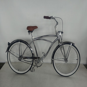 <span class=keywords><strong>Bicicleta</strong></span> Retro Cromada Estilo Beach Cruiser con Horquilla Springer, Clásica Vintage de <span class=keywords><strong>26</strong></span> Pulgadas, Plateada Electroplacada, <span class=keywords><strong>Bicicleta</strong></span> <span class=keywords><strong>Lowrider</strong></span> - Product Image 2