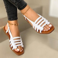 Sandales plates à lacets carrées de style coréen de grande taille pour femmes - Tendance de la mode Printemps/Été Chaussures de plage