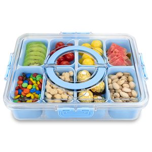 8 Compartments Clear Divided Serving Tray with <b>Lid</b> and Handle Portable Snack Box <b>Containers</b> Veggie Tray Candy Organizer - Product Image 6