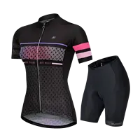 NUCKILY Rennrad Frau Fahrrad bekleidung Set Kurzarm Jersey und Reflective Strip Shorts Gute Qualität Custom