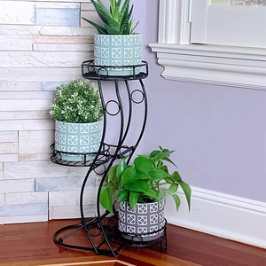 Support pour plantes et pots de fleurs en métal, en osier doré, suspendu à 3 niveaux pour intérieur et extérieur - Product Image 4