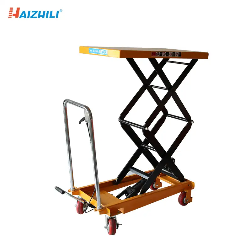 Haizhili mini plataforma de elevação, equipamento de manuseio, 1000kg, tesoura dupla, hidráulica, tabela de elevação manual