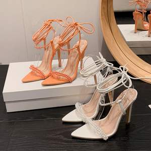 Escarpin A Talon allacciati <span class=keywords><strong>tacchi</strong></span> A spillo di perle di moda <span class=keywords><strong>con</strong></span> cinturino alla caviglia <span class=keywords><strong>con</strong></span> <span class=keywords><strong>tacchi</strong></span> di tendenza <span class=keywords><strong>arancioni</strong></span> - Product Image 3