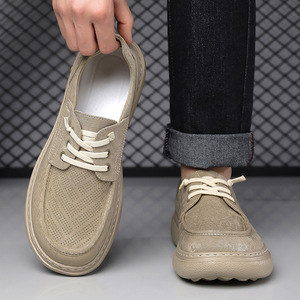 Men's Summer Canvas Breathable Lace-up Casual Shoes Round Toe <b>EVA</b> Sole Solid Color - Product Image 1