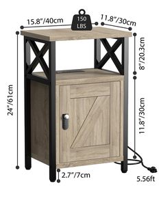 Table de chevet en bois gris avec station de charge 3 USB et 2 prises Table pour le rangement dans le salon Chambre à coucher pour l'organisation des outils - Product Image 3