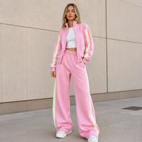 Ensemble deux pièces pour femme : Sweat à capuche zippé grande taille et pantalon large, col montant uni, sweat-shirt oversize en molleton rayé French Terry