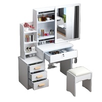 Commode moderne extensible en bois blanc avec miroir de maquillage et tabouret, design panneau, pour chambre à coucher