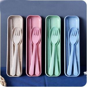 Juego de Cubiertos Portátiles Reutilizables para Viajes y Campamento, Tenedor, Palillos, Cuchara, Vajilla de Paja de Trigo con Estuche - Product Image 2