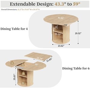 Mesa de Comedor Extensible Ovalada SENYU de Estilo Nórdico Moderno, Ahorra Espacio, con MDF y Metal, de 47 a 63 Pulgadas, para 4-8 Personas, Muebles para Comedor - Product Image 6