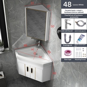Mueble de Baño Triangular Minimalista de Aluminio con Lavabo de Cerámica Integrado, Lavabo de Esquina Montado en la Pared para Espacios Pequeños - Product Image 5