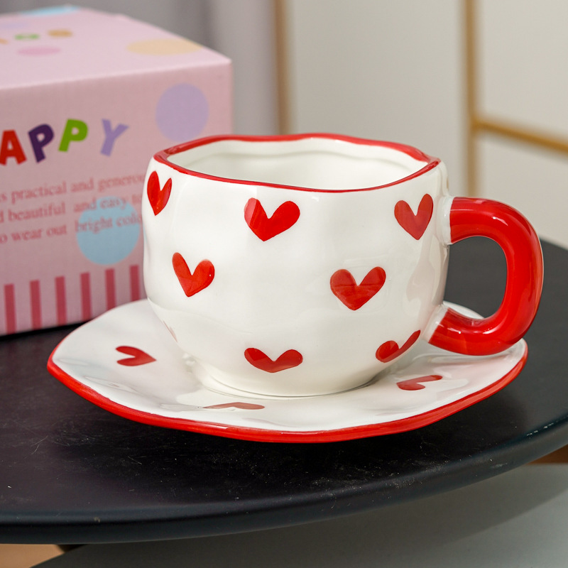 Taza y plato Jl-1060-007a - Corazón grande rojo