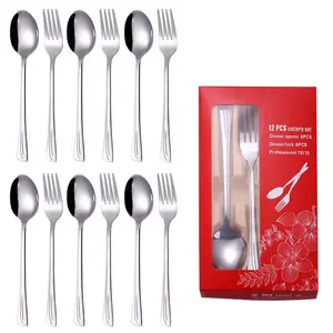 便携式餐厅餐叉和勺子婚礼银器餐具套装金属餐具不锈钢餐具带盒