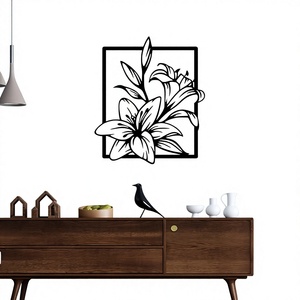 Décoration murale minimaliste en métal, design floral découpé au laser, cadre rectangulaire, œuvre d'art décorative pour l'intérieur de la maison - Product Image 6