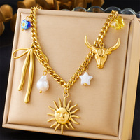 MIRADIA été océan mer cheval étoile de mer coquille fleur coeur soleil forme pendentif 18k plaqué or 316 acier inoxydable breloque colliers