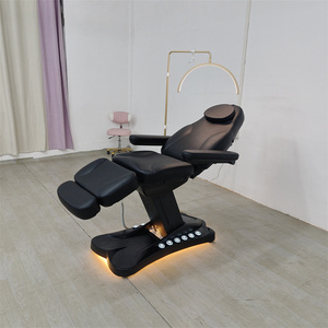 Moderna Camilla de Masaje para Salón de Belleza, Clínica Dental, Color Negro, de Lujo, con 3 Motores Eléctricos, Extensible, para Tratamientos Faciales y Spa, con Control de Pie - Product Image 4