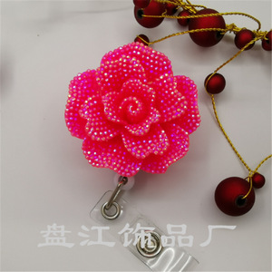 Wish resin flower easy-open <b>buckle</b>, beautiful sparkly rose easy-open rotating alligator <b>clip</b> for ID cards/ID cards. - Product Image 3
