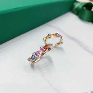 Aazuo 18K Solid Yellow <b>Gold</b> Rainbow Line <b>Cocktail</b> <b>Rings</b> Natural Sapphires Princess Cut Diamonds Pave Setting Luxury Wedding - Product Image 2