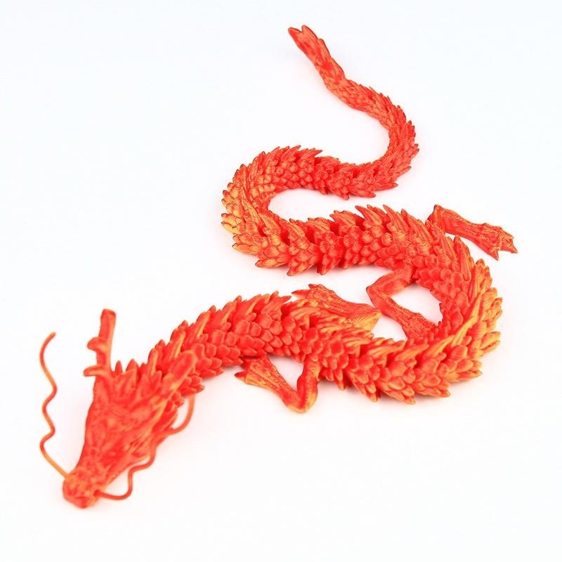 Dragon chinois en soie rouge et or, 45 cm
