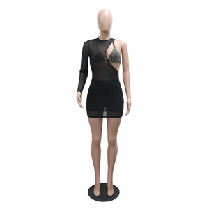 Rhinestone Embellished Bra With High Waisted Briefs Asymmetric Mesh <b>Skirt</b> Women's 3 Piece Set Fashion - Product Image 6