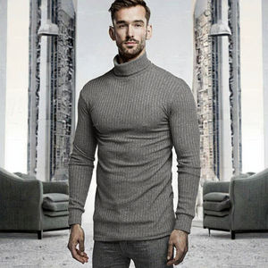 Suéter de Cuello Alto para Hombre, Corte Ajustado, Secado Rápido, Ropa Deportiva para Gimnasio, Manga Larga, Informal, para Primavera, Tejido Sólido - Product Image 3