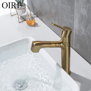 <span class=keywords><strong>Robinet</strong></span> de lavabo de salle de bain à tirage numérique, moderne et luxueux, en céramique de la ville de Kaiping, avec noyau en laiton, finition or brossé, montage sur plan - Product Image 1