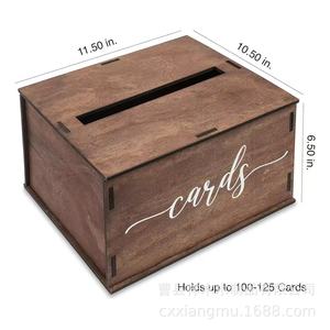 Wooden <b>Card</b> <b>Box</b> Walnut Color Rectangle Portable <b>Wedding</b> Gift Money Holder Reception Decoration Baby Shower Graduation Use - Product Image 4