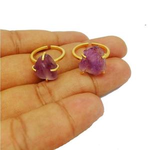 Anillo de plata de ley 92,5 con gema de amatista Natural, esmalte de oro rugoso, Gema india de fabricación al por mayor - Product Image 2