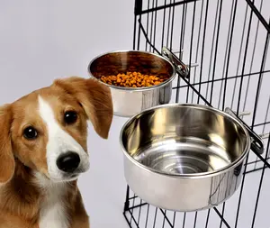 Ciotola per cani in acciaio inossidabile utensili per alimenti per animali domestici ciotole fisse per gabbia per cani lavabo per acqua potabile altri prodotti per l'addestramento degli animali domestici