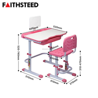 Ensemble bureau et chaise ergonomiques pour enfants avec tiroir, bureau d'étude bleu, hauteur réglable par manivelle avec support pour tablette pour enfants