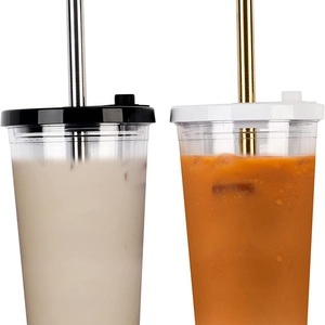 20oz 24oz Double Wall Reusable <b>Bubble</b> Tea Plastic Tumbler Cup with Wide Straw and Lid for <b>Boba</b> - Product Image 1
