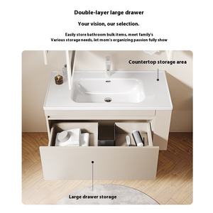 <span class=keywords><strong>Lavabo</strong></span> vasque mural en bois massif multicouche au design moderne <span class=keywords><strong>Meuble</strong></span> <span class=keywords><strong>de</strong></span> <span class=keywords><strong>salle</strong></span> <span class=keywords><strong>de</strong></span> <span class=keywords><strong>bain</strong></span> Bassin intégré en céramique Miroir multifonctionnel - Product Image 4